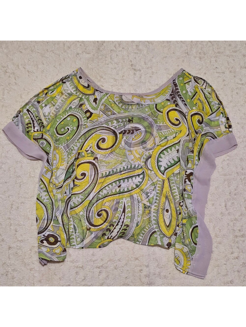 Jennifer Lopez Paisley Open Shoulder Sheer Blouse L